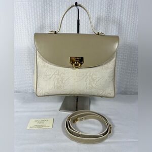 Nina Ricci Paris Beige Monogram Canvas & Leather Satchel with Gold Hardware